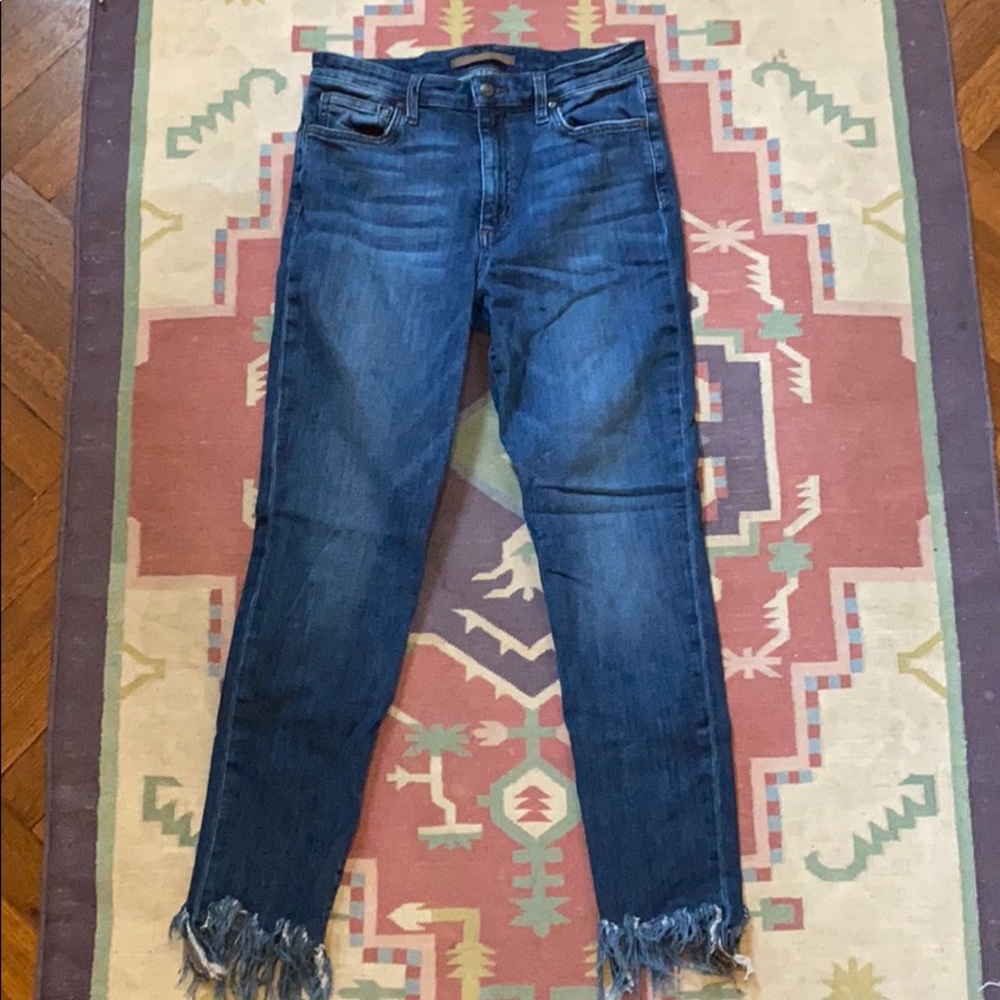 Joe’s frayed medium wash jeans